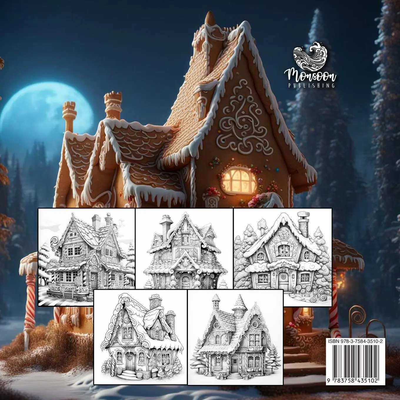 Rückseite: 9783758435102 | Gingerbread Houses Coloring Book for Adults | Monsoon Publishing