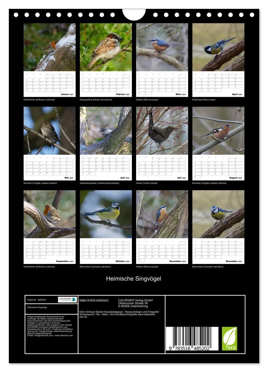 Bild: 9783516485202 | Heimische Singvögel (Wandkalender 2026 DIN A4 hoch), CALVENDO...
