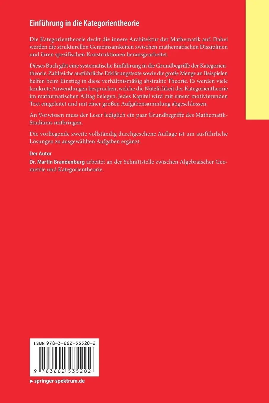Rückseite: 9783662535202 | Einführung in die Kategorientheorie | Martin Brandenburg | Taschenbuch