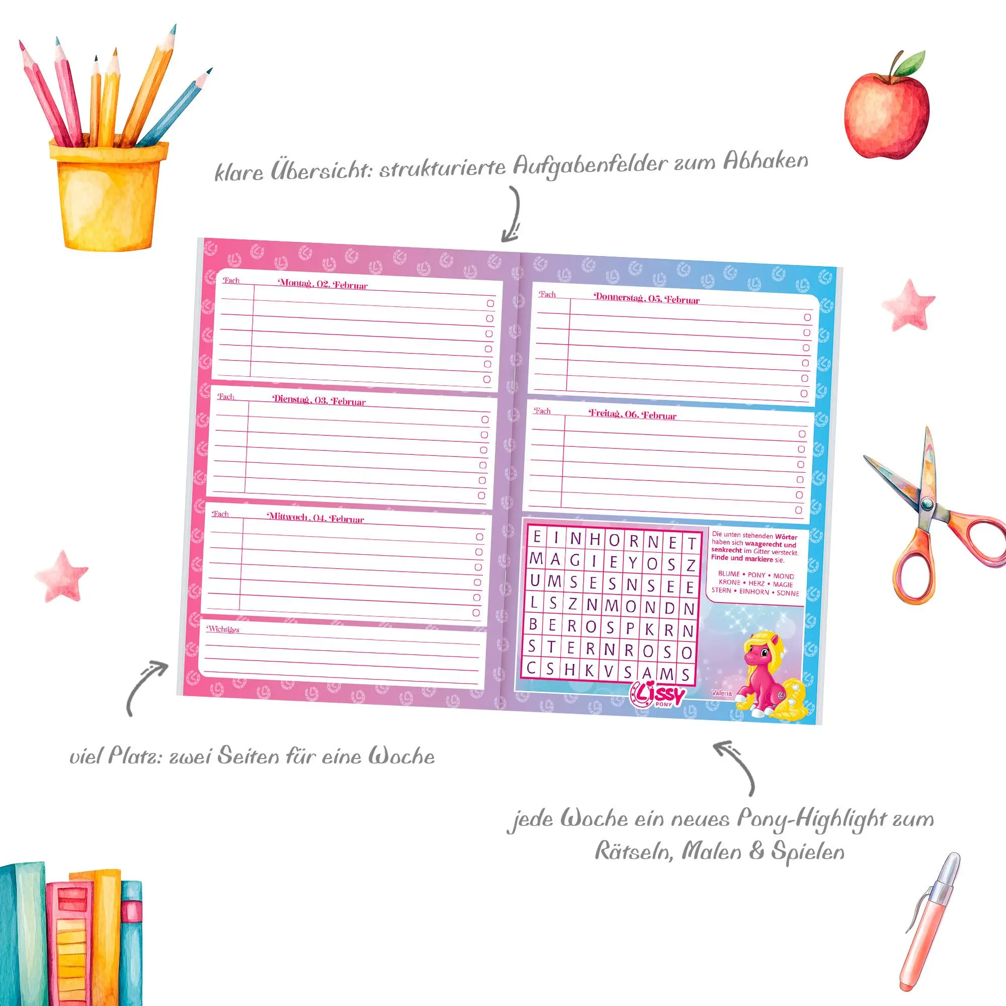 Bild: 4069095005402 | Mein traumhaftes Lissy Pony Grundschul-Hausaufgabenheft | Kalender