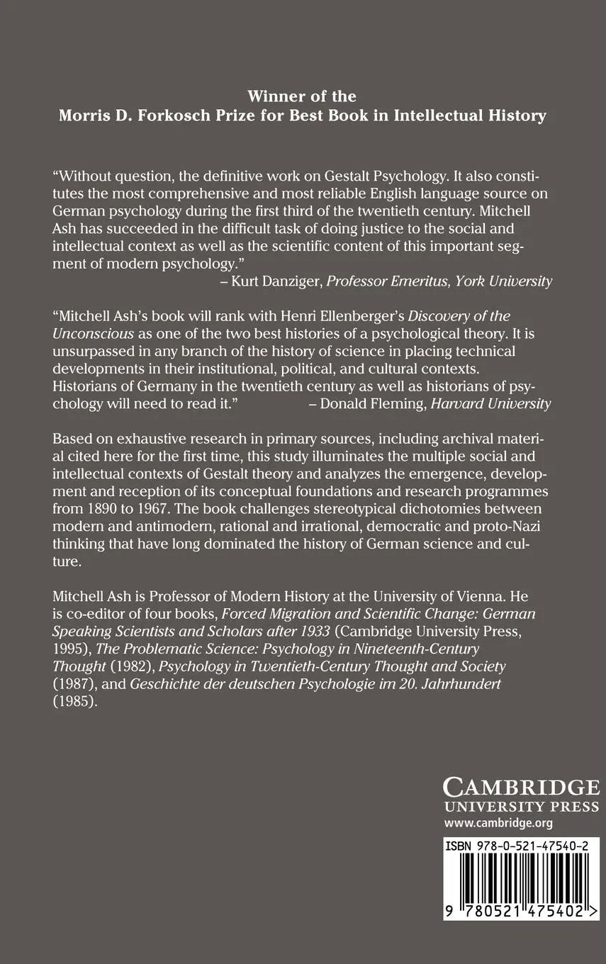 Rückseite: 9780521475402 | Gestalt Psychology in German Culture, 1890 1967 | Ash (u. a.) | Buch