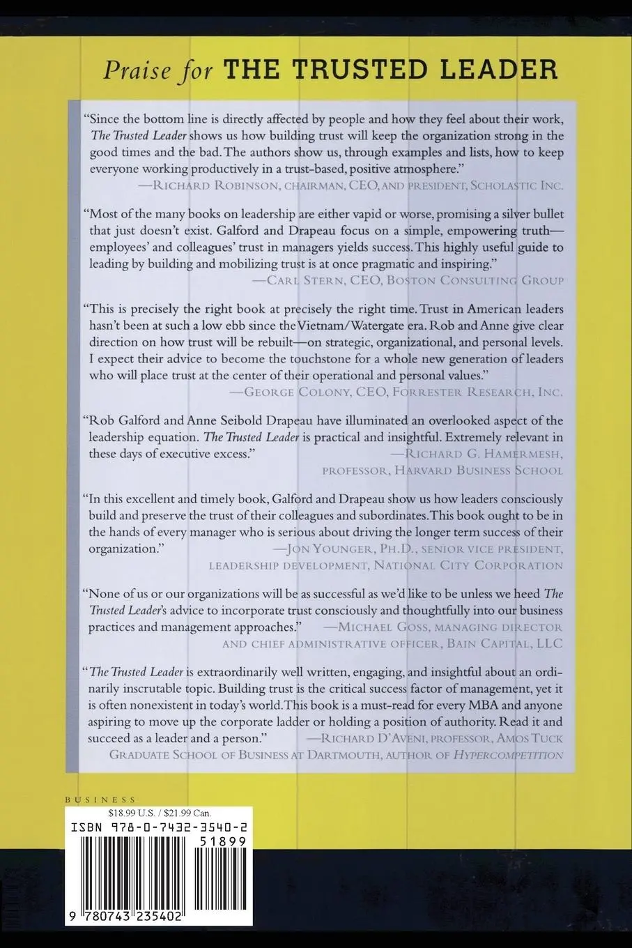 Rückseite: 9780743235402 | The Trusted Leader | Robert M. Galford (u. a.) | Taschenbuch | 2011