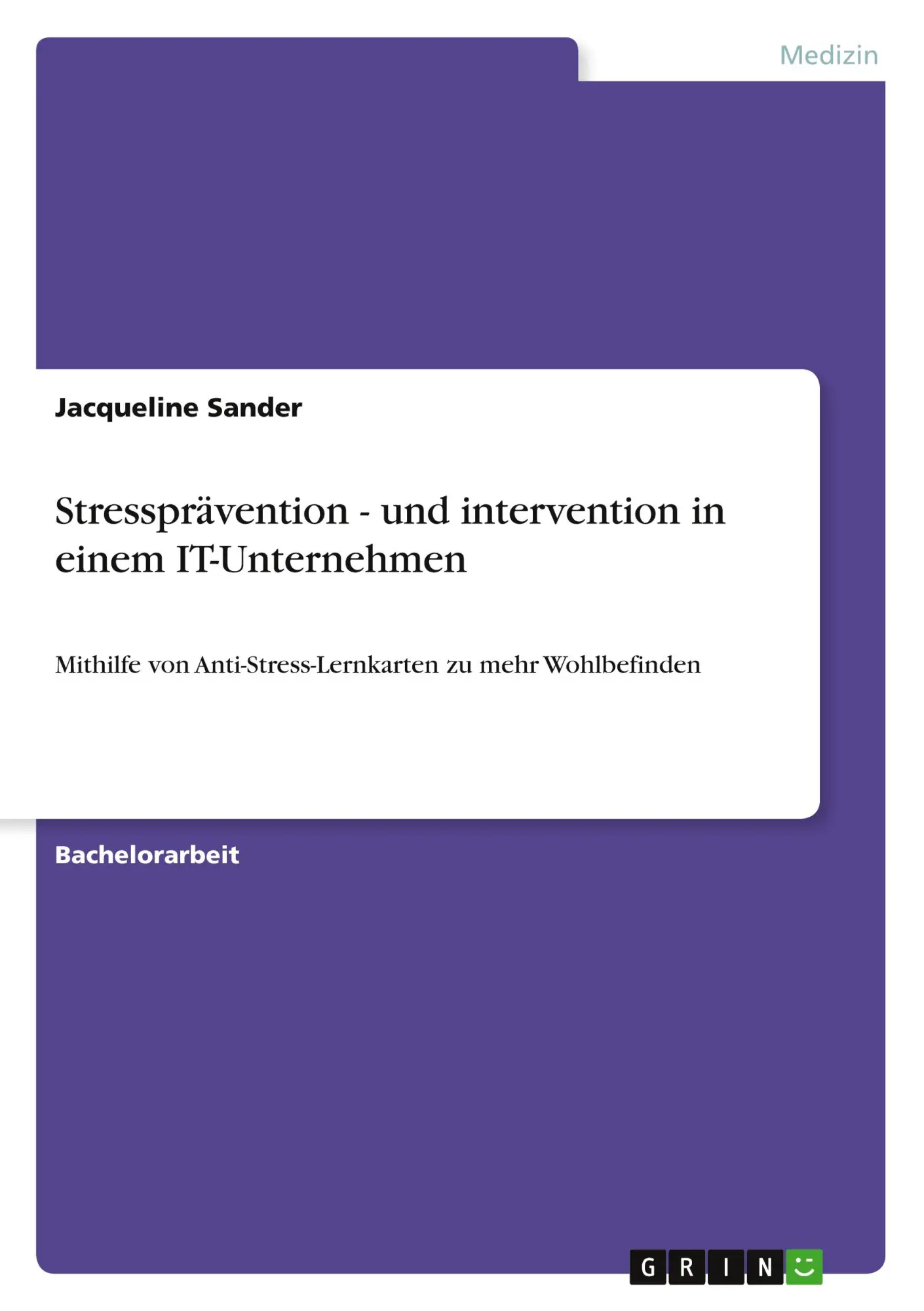 Cover: 9783389135402 | Stressprävention - und intervention in einem IT-Unternehmen | Sander