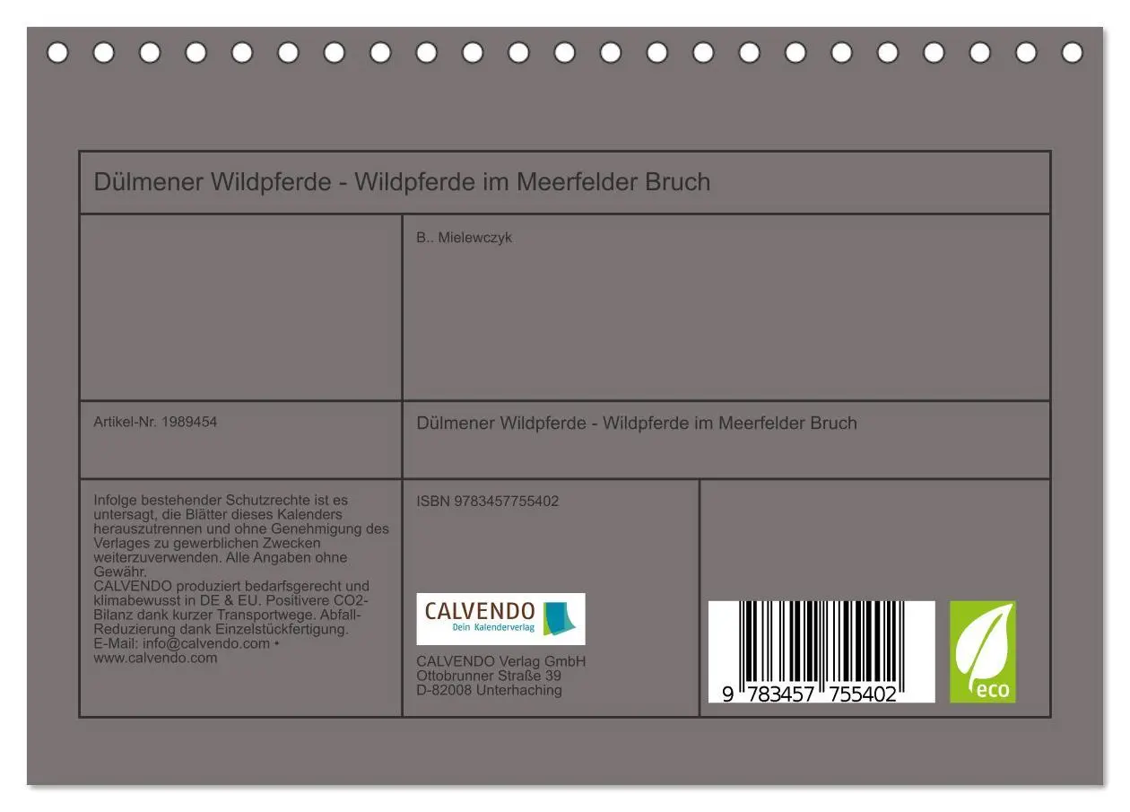 Bild: 9783457755402 | Dülmener Wildpferde - Wildpferde im Meerfelder Bruch (Tischkalender...