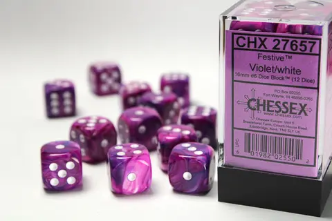 Cover: 601982025502 | Festive® 16mm d6 Violet/white Dice Block™ (12 dice) | deutsch