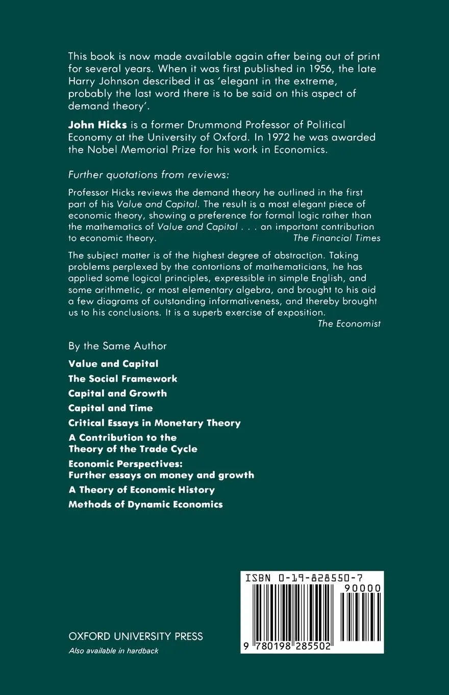 Rückseite: 9780198285502 | A Revision of Demand Theory | John Richard Hicks | Taschenbuch | 1993