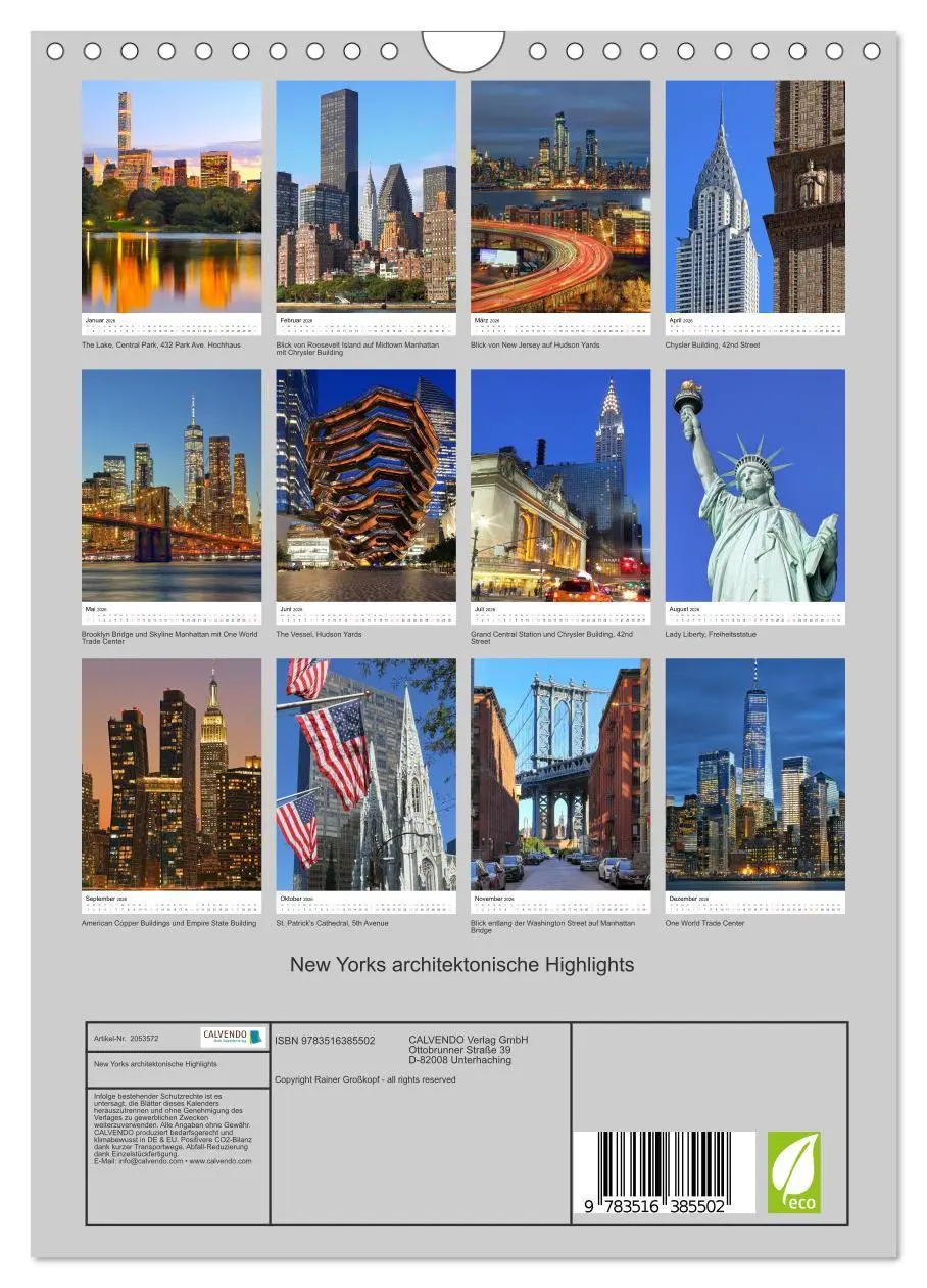 Bild: 9783516385502 | New Yorks architektonische Highlights (Wandkalender 2026 DIN A4...