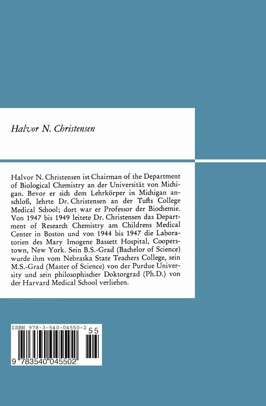 Rückseite: 9783540045502 | Elektrolytstoffwechsel | Halvor N. Christensen | Taschenbuch | viii