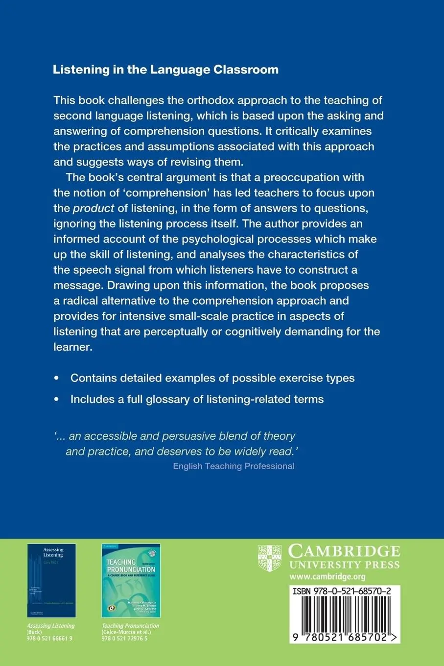 Rückseite: 9780521685702 | Listening in the Language Classroom | John Field | Taschenbuch | 2009