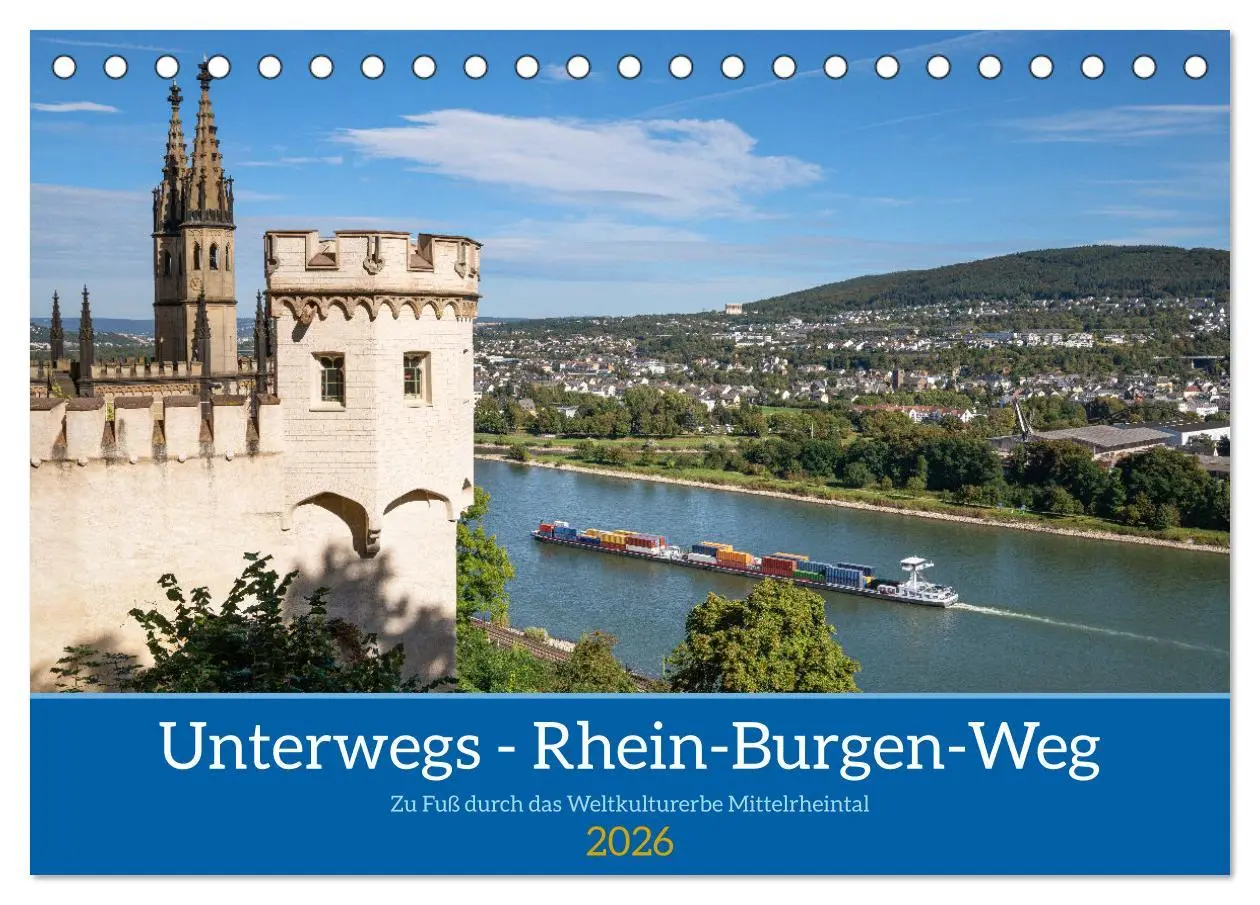 Cover: 9783457275702 | Unterwegs - Rhein-Burgen-Weg (Tischkalender 2026 DIN A5 quer),...