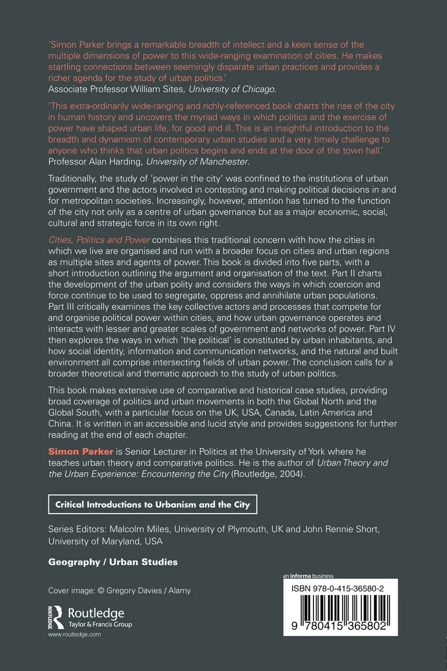 Rückseite: 9780415365802 | Cities, Politics &amp; Power | Simon Parker | Taschenbuch | Englisch