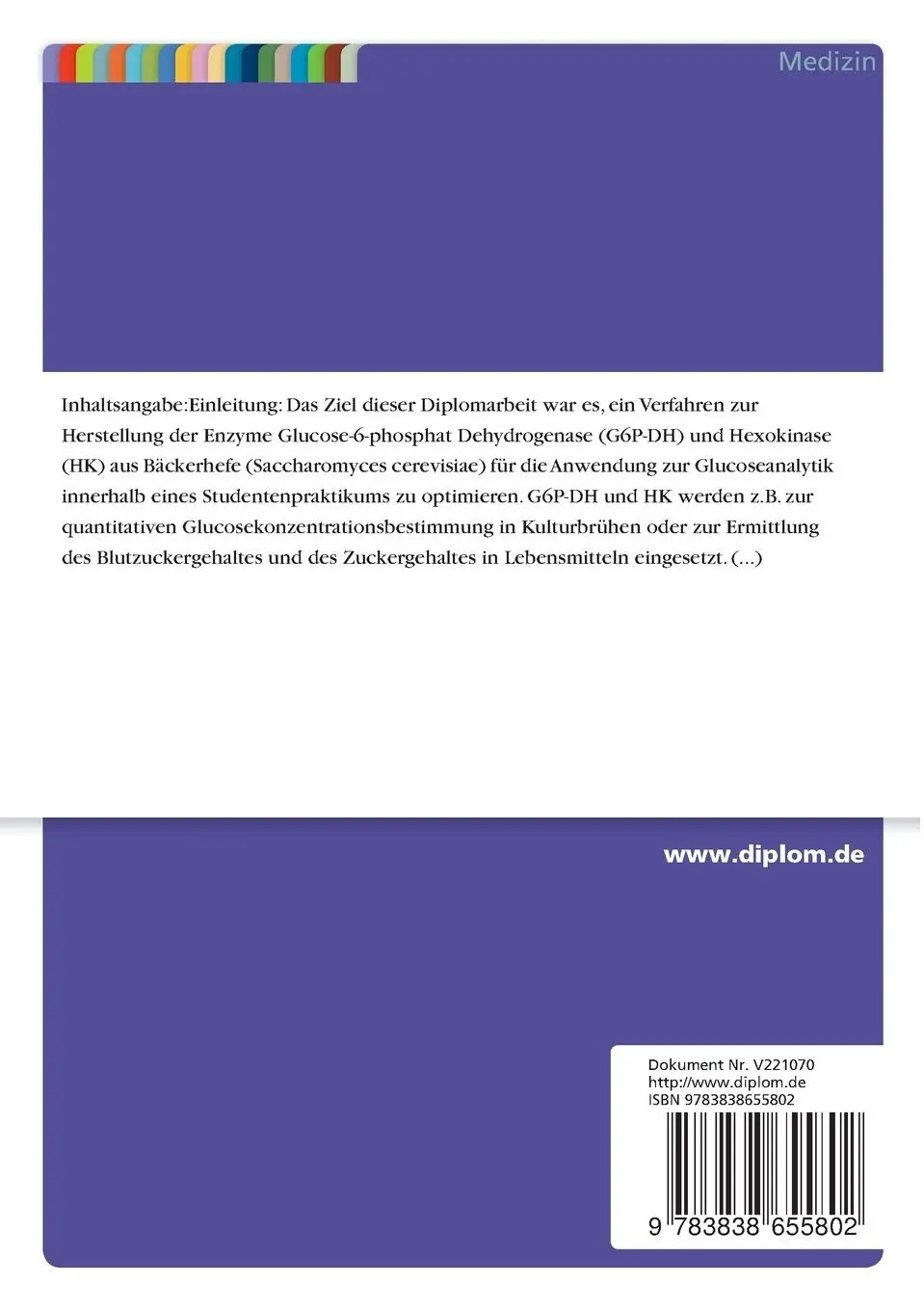 Rückseite: 9783838655802 | Optimierung der Produktion und Aufarbeitung von Glucose-6-phosphat...