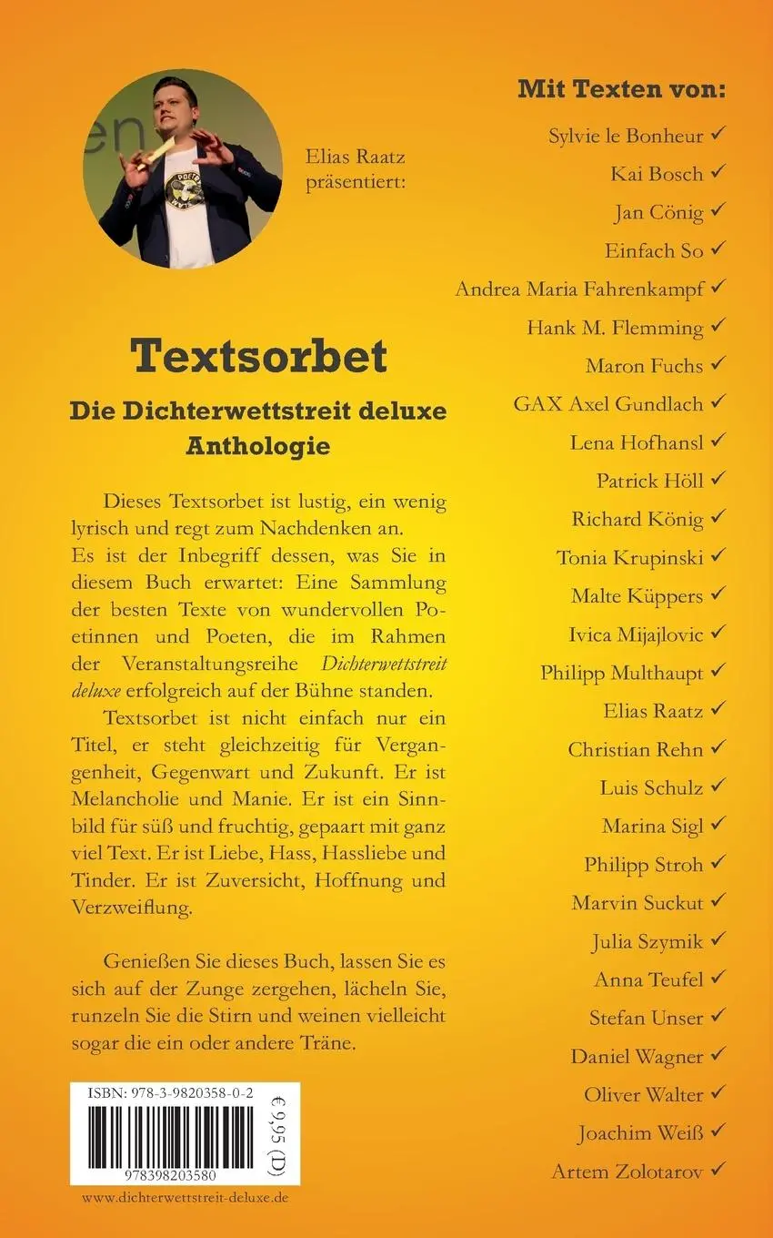 Rückseite: 9783982035802 | Textsorbet - Volume 1 | Die Dichterwettstreit deluxe Anthologie | Buch