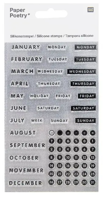 Silikonstempel, Bullet Diary, Kalender, Druckschrift