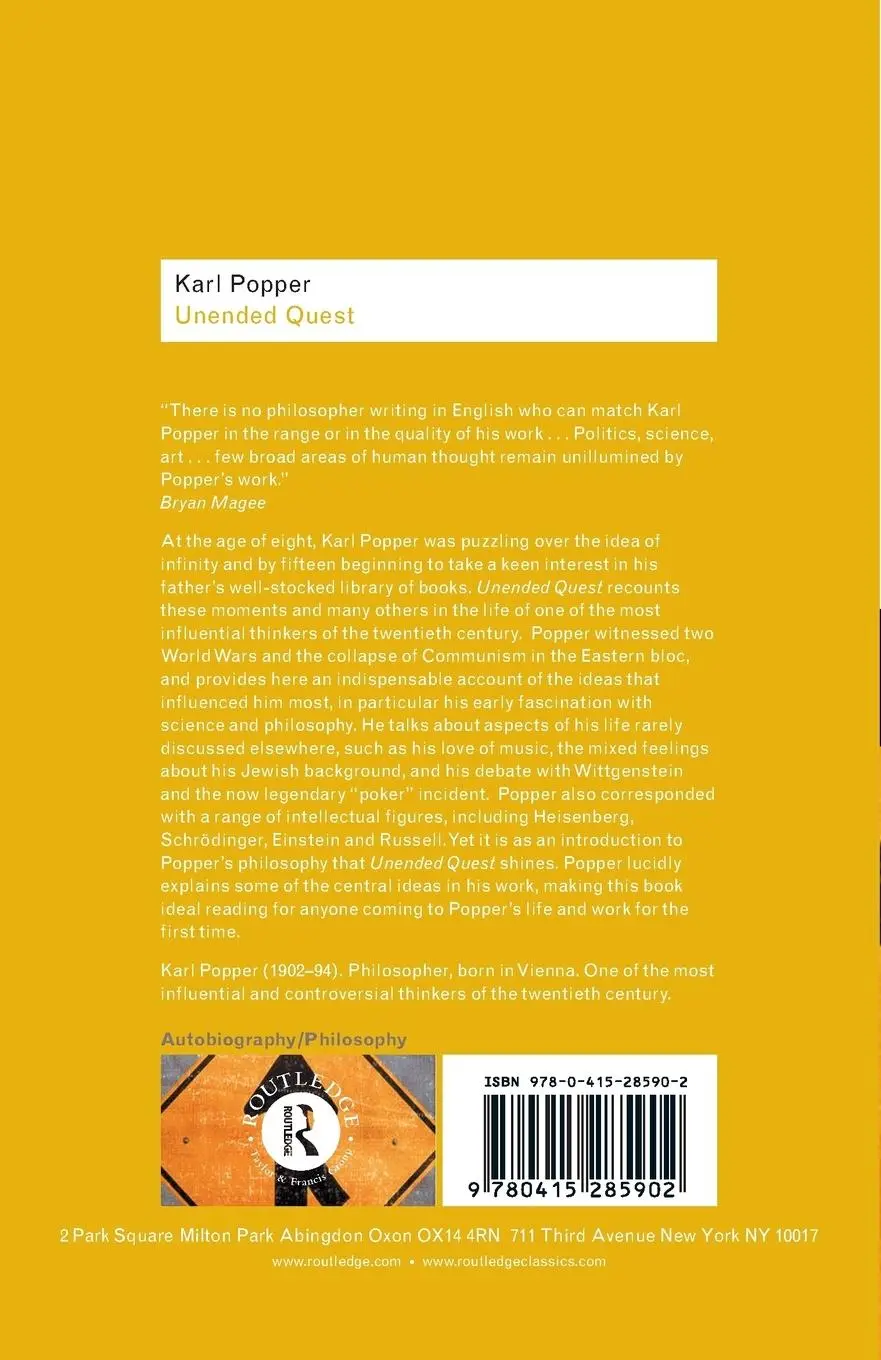 Rückseite: 9780415285902 | Unended Quest | An Intellectual Autobiography | Karl Popper | Buch