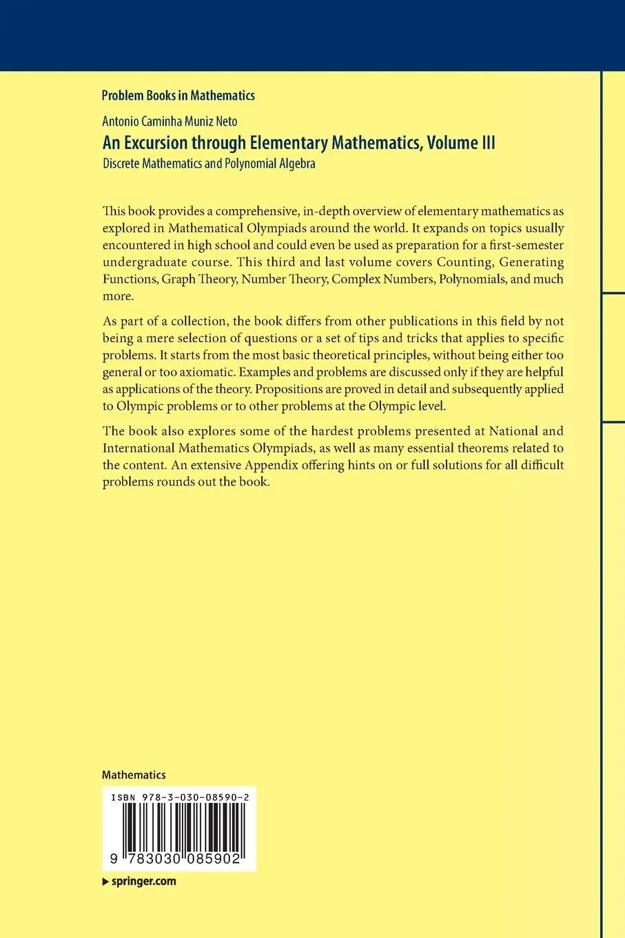 Rückseite: 9783030085902 | An Excursion through Elementary Mathematics, Volume III | Neto | Buch