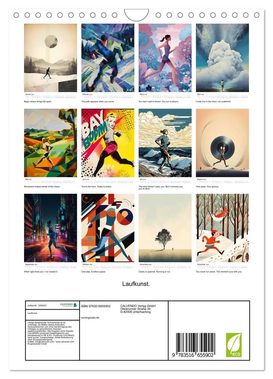 Bild: 9783516655902 | Laufkunst. (Wandkalender 2026 DIN A4 hoch), CALVENDO Monatskalender