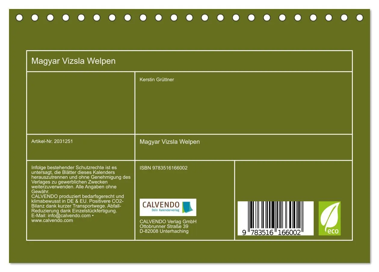 Bild: 9783516166002 | Magyar Vizsla Welpen (Tischkalender 2026 DIN A5 quer), CALVENDO...