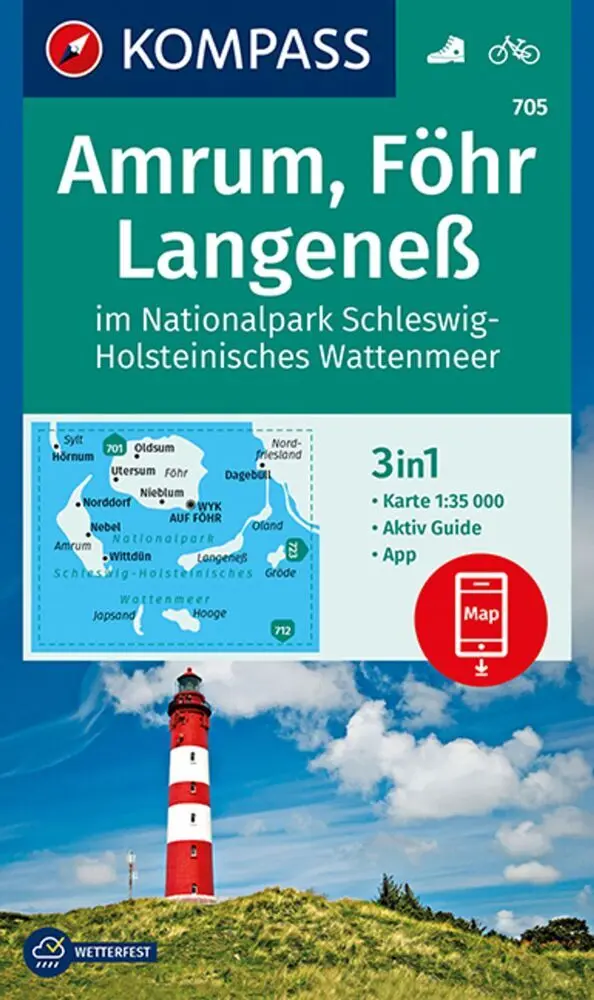 Cover: 9783990446102 | KOMPASS Wanderkarte 705 Amrum, Föhr, Langeneß im Nationalpark...