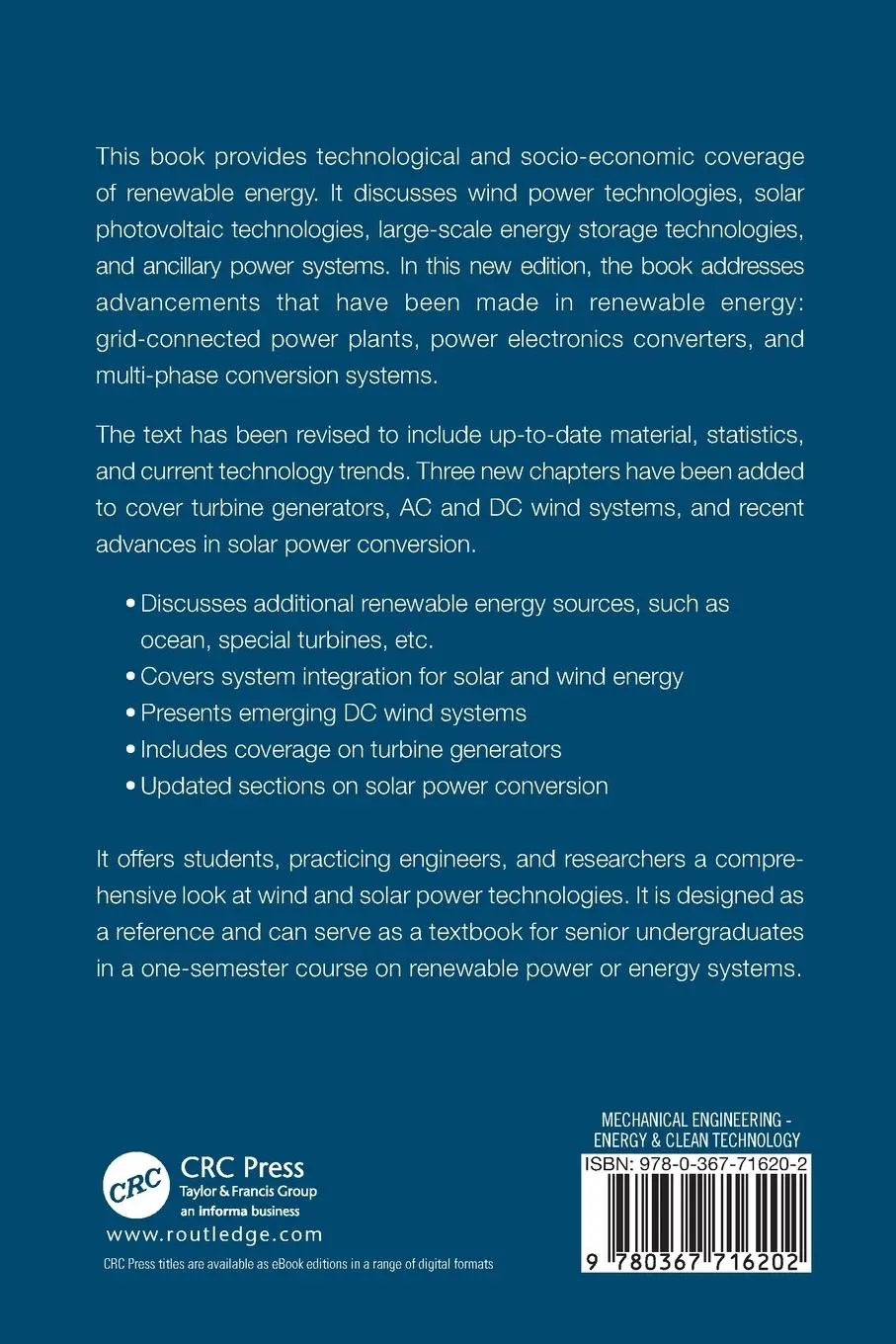 Rückseite: 9780367716202 | Wind and Solar Power Systems | Design, Analysis, and Operation | Buch