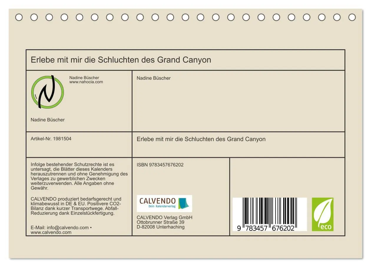Bild: 9783457676202 | Erlebe mit mir die Schluchten des Grand Canyon (Tischkalender 2026...