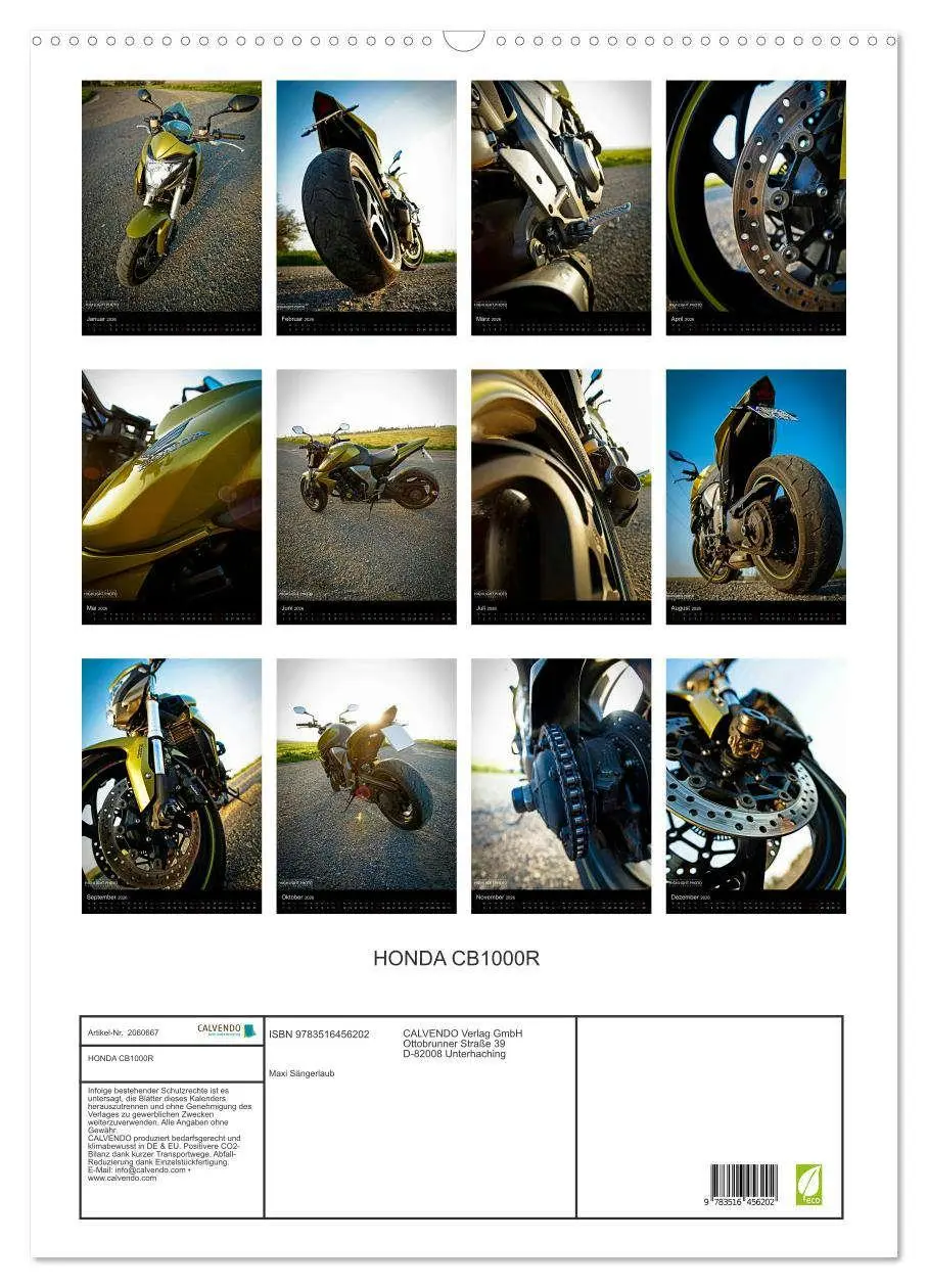 Bild: 9783516456202 | HONDA CB1000R (Wandkalender 2026 DIN A2 hoch), CALVENDO Monatskalender