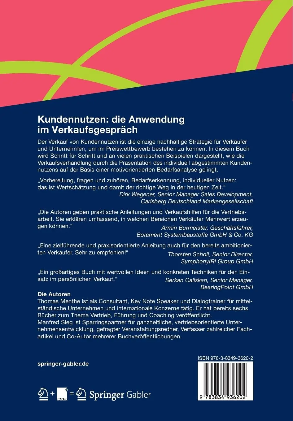Rückseite: 9783834936202 | Kundennutzen: die Anwendung im Verkaufsgespräch | Manfred Sieg (u. a.)