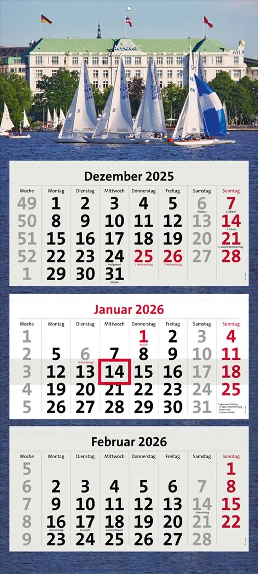 Cover: 9783947036202 | HAMBURGS ALSTER 2026 | 3-Monatskalender "HAMBURGS ALSTER 2026" | Mönch