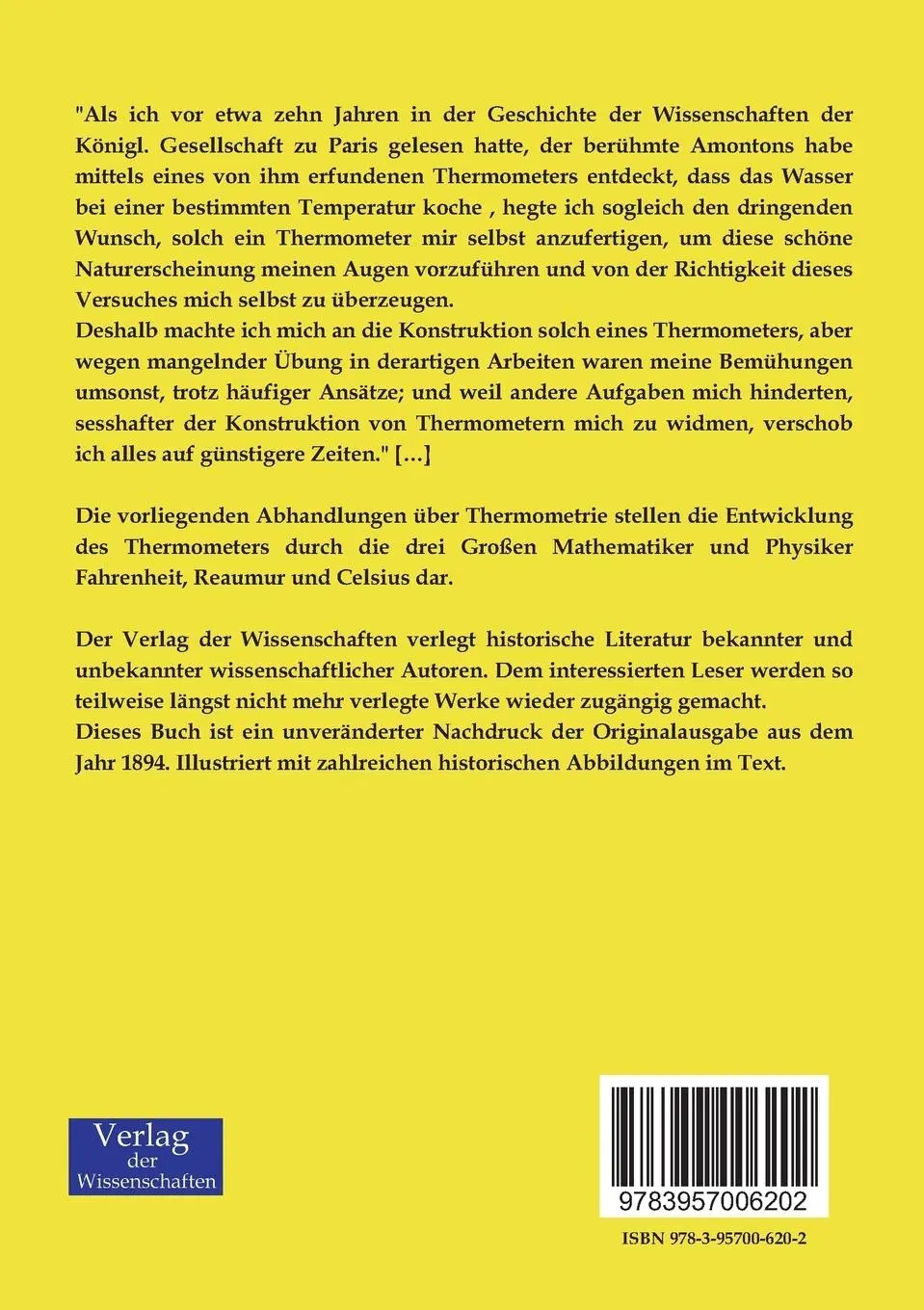 Rückseite: 9783957006202 | Abhandlungen über Thermometrie | von Fahrenheit, Réaumur, Celsius