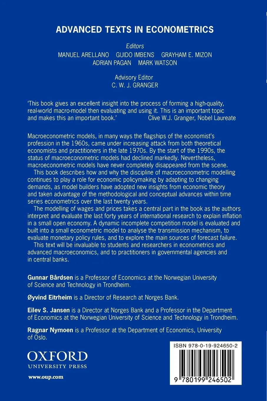 Rückseite: 9780199246502 | The Econometrics of Macroeconomic Modelling | Gunnar Bardsen (u. a.)