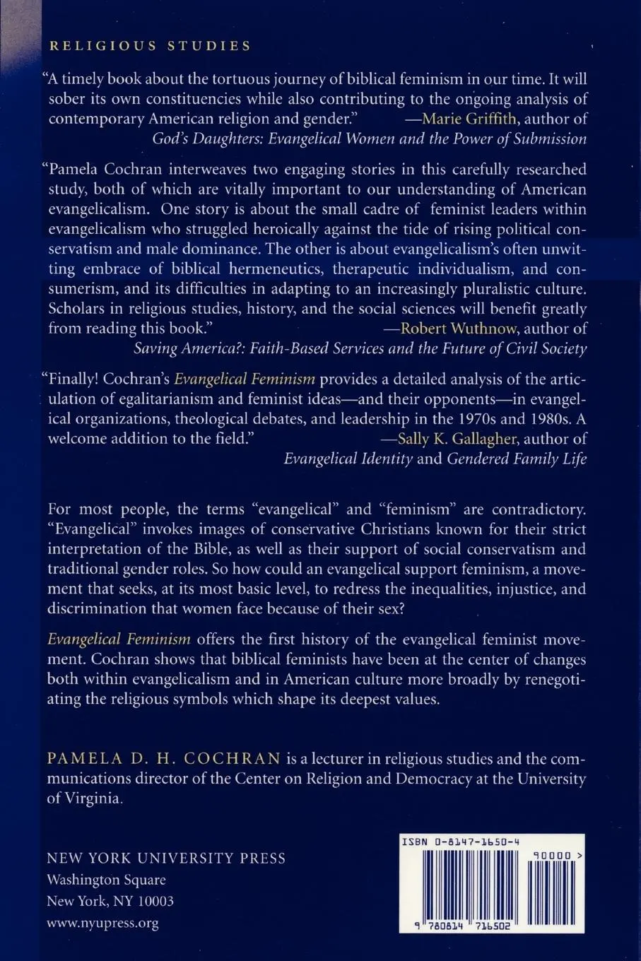Rückseite: 9780814716502 | Evangelical Feminism | A History | Pamela D H Cochran | Taschenbuch