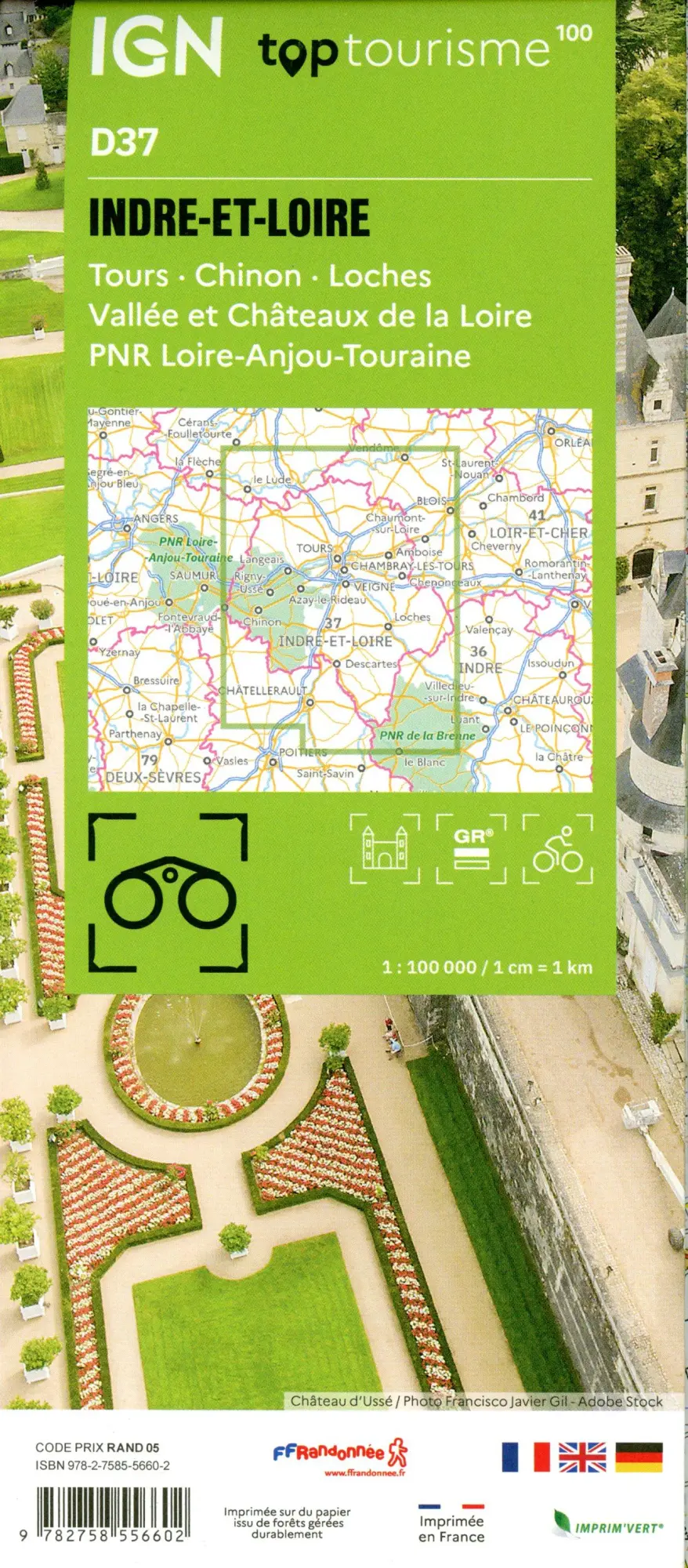 Bild: 9782758556602 | Indre-et-Loire Tours | (Land-)Karte | IGN Top 100 départemental | 2025