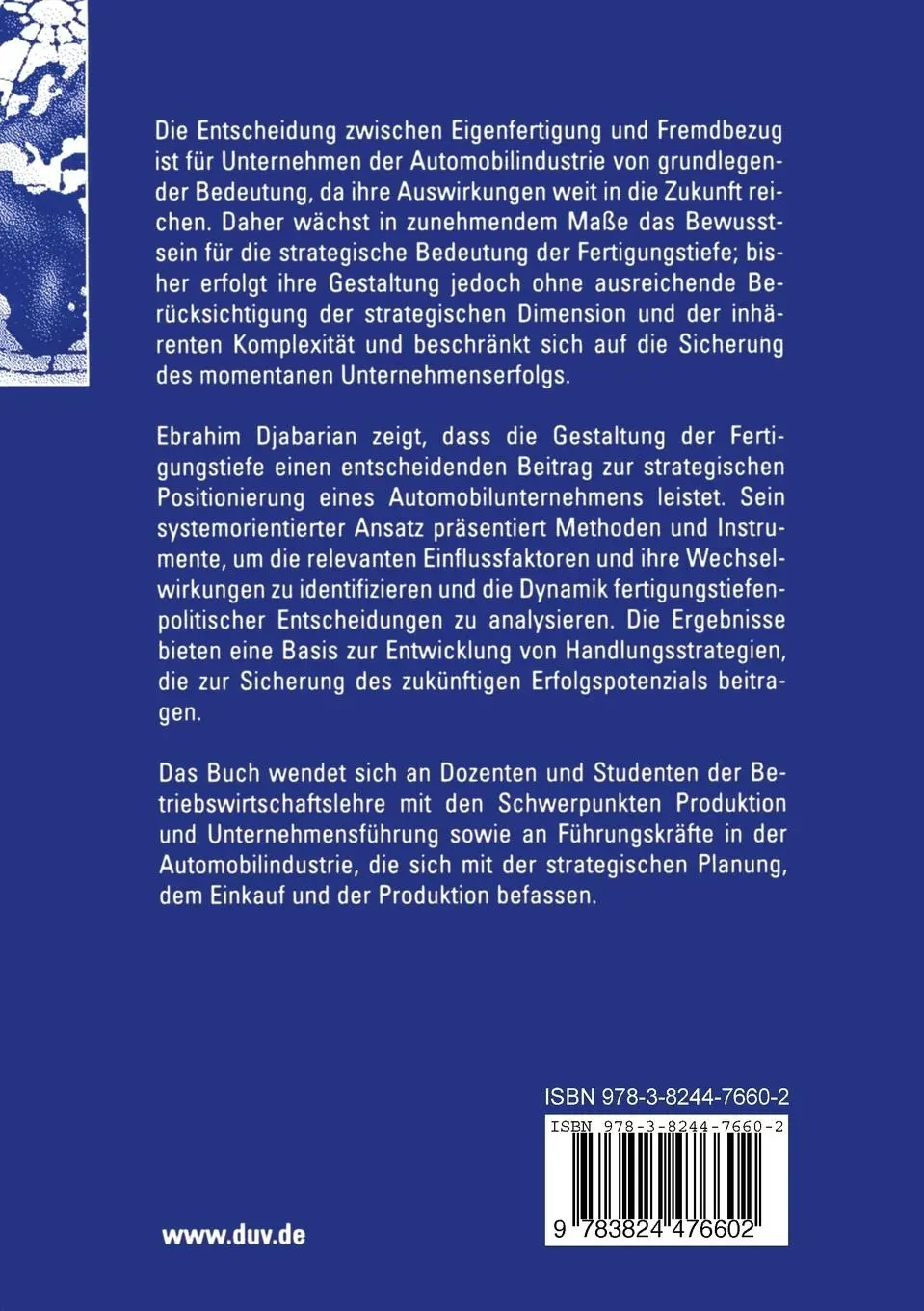 Rückseite: 9783824476602 | Die strategische Gestaltung der Fertigungstiefe | Ebrahim Djabarian