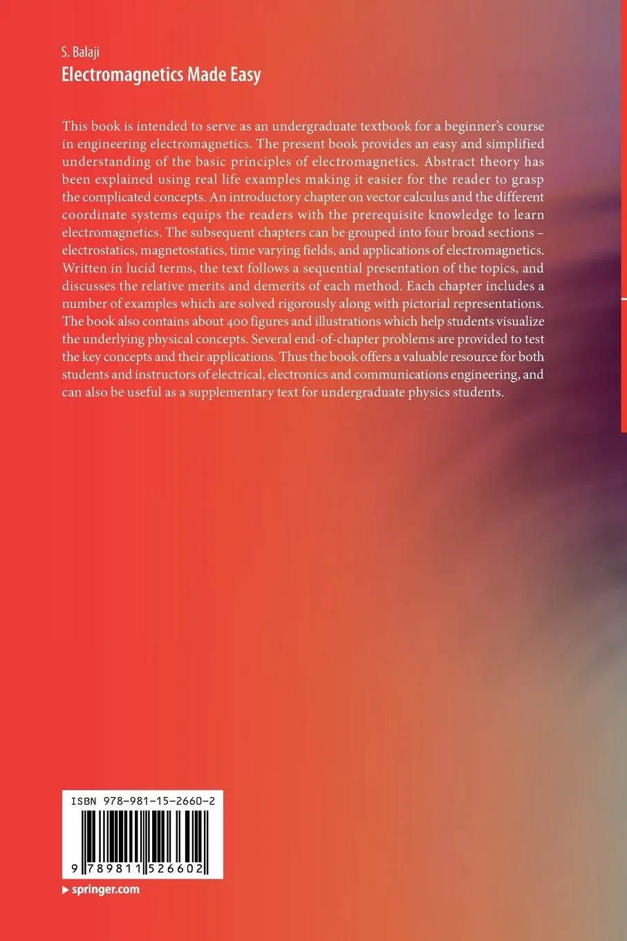 Rückseite: 9789811526602 | Electromagnetics Made Easy | S. Balaji | Taschenbuch | xv | Englisch