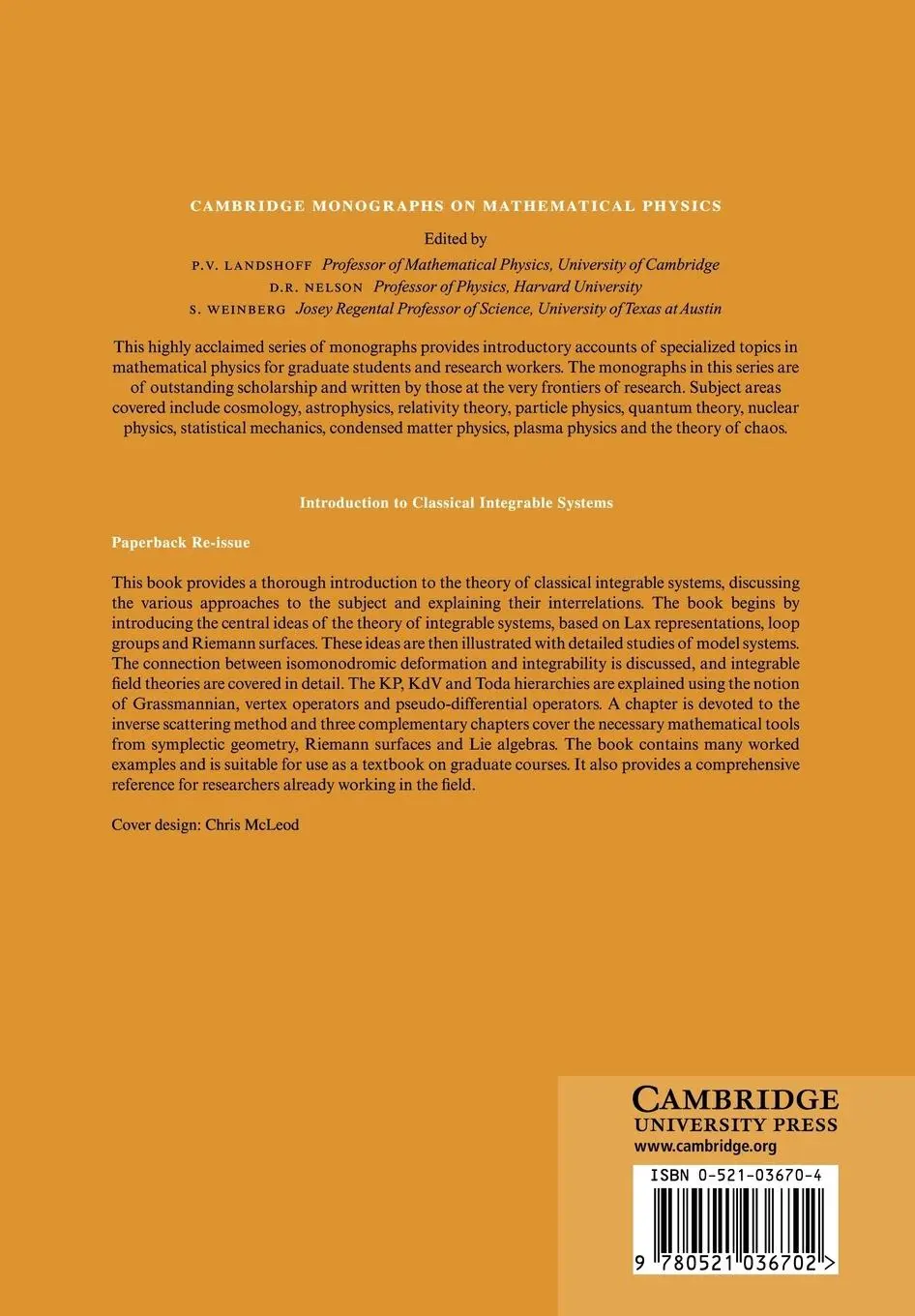 Rückseite: 9780521036702 | Introduction to Classical Integrable Systems | Olivier Babelon (u. a.)