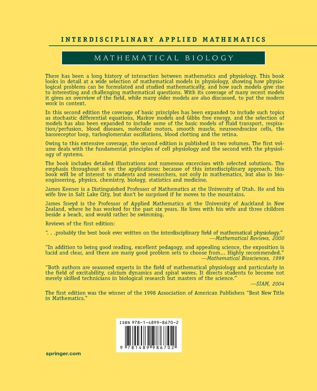 Rückseite: 9781489986702 | Mathematical Physiology | I: Cellular Physiology | James Sneyd (u. a.)