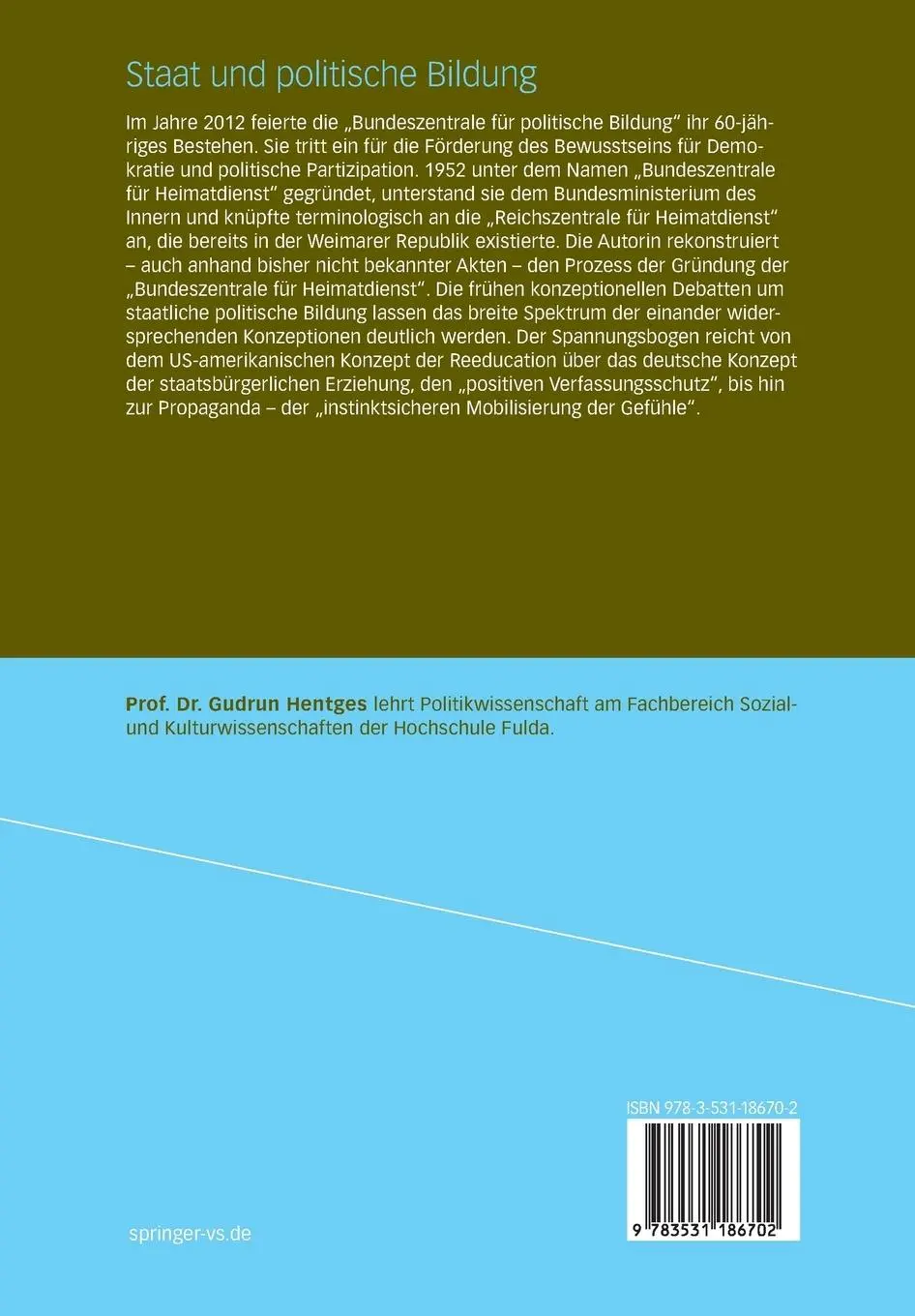 Rückseite: 9783531186702 | Staat und politische Bildung | Gudrun Hentges | Taschenbuch | xxvi