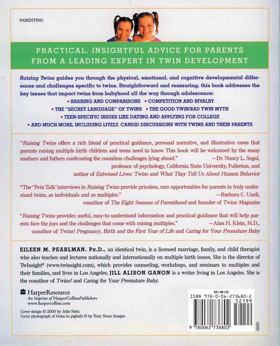 Rückseite: 9780062736802 | Raising Twins | Eileen M Pearlman (u. a.) | Taschenbuch | Englisch