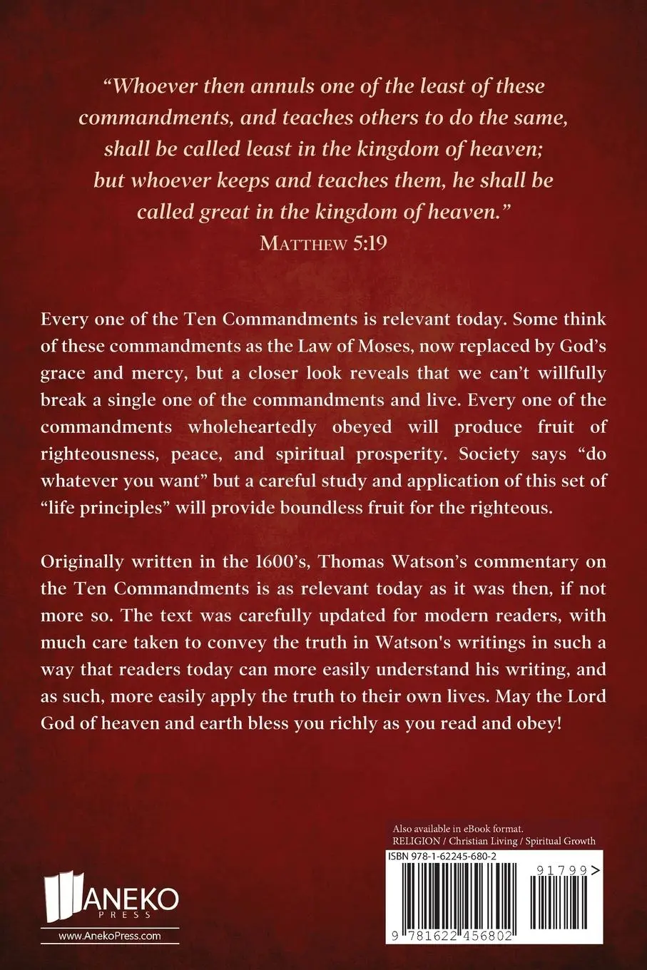 Rückseite: 9781622456802 | The Ten Commandments | Thomas Watson | Taschenbuch | Englisch | 2020