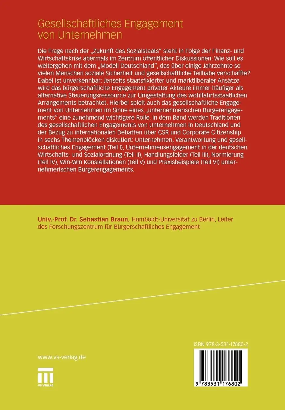 Rückseite: 9783531176802 | Gesellschaftliches Engagement von Unternehmen | Sebastian Braun | Buch