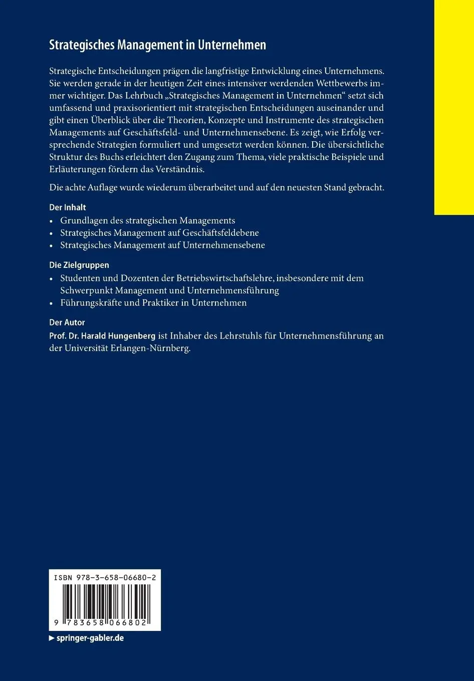 Rückseite: 9783658066802 | Strategisches Management in Unternehmen | Ziele - Prozesse - Verfahren