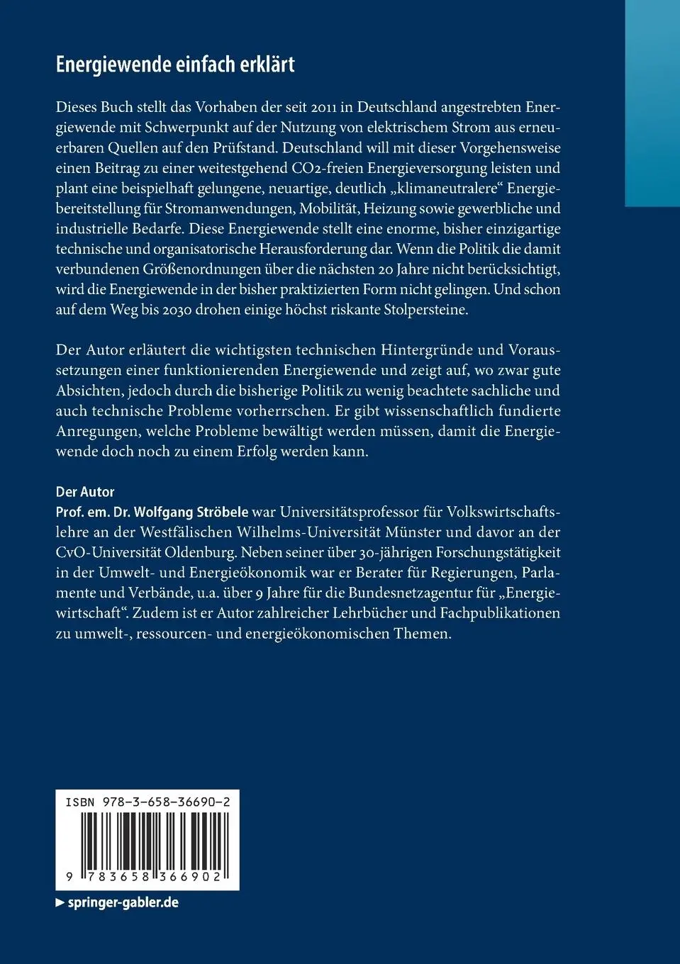 Rückseite: 9783658366902 | Energiewende einfach erklärt | Wolfgang Ströbele | Taschenbuch | XIV