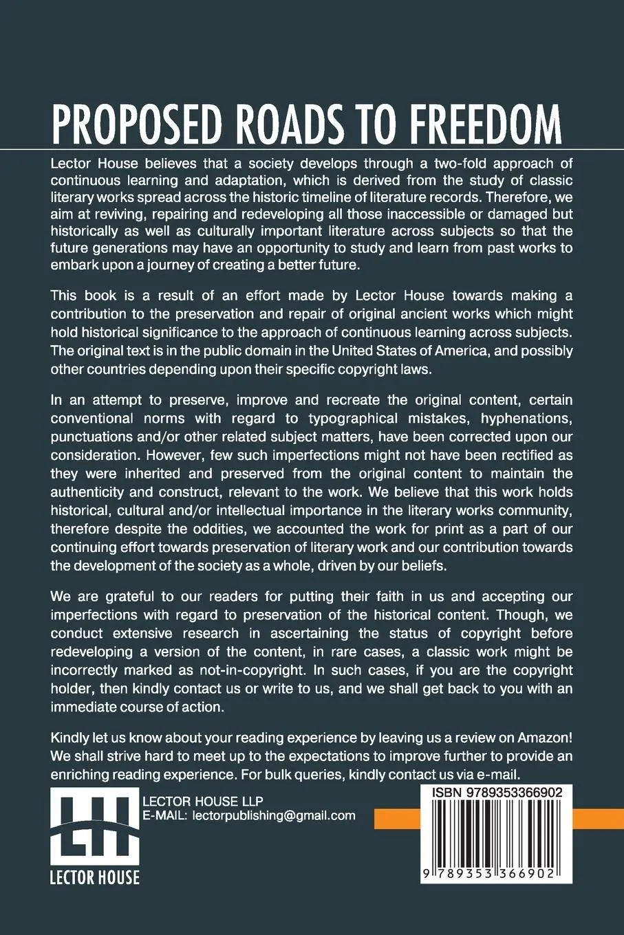 Rückseite: 9789353366902 | Proposed Roads To Freedom | Socialism, Anarchism And Syndicalism