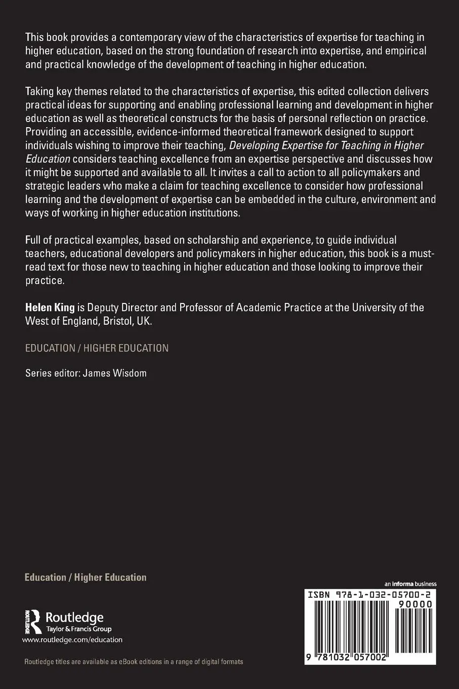Rückseite: 9781032057002 | Developing Expertise for Teaching in Higher Education | Helen King