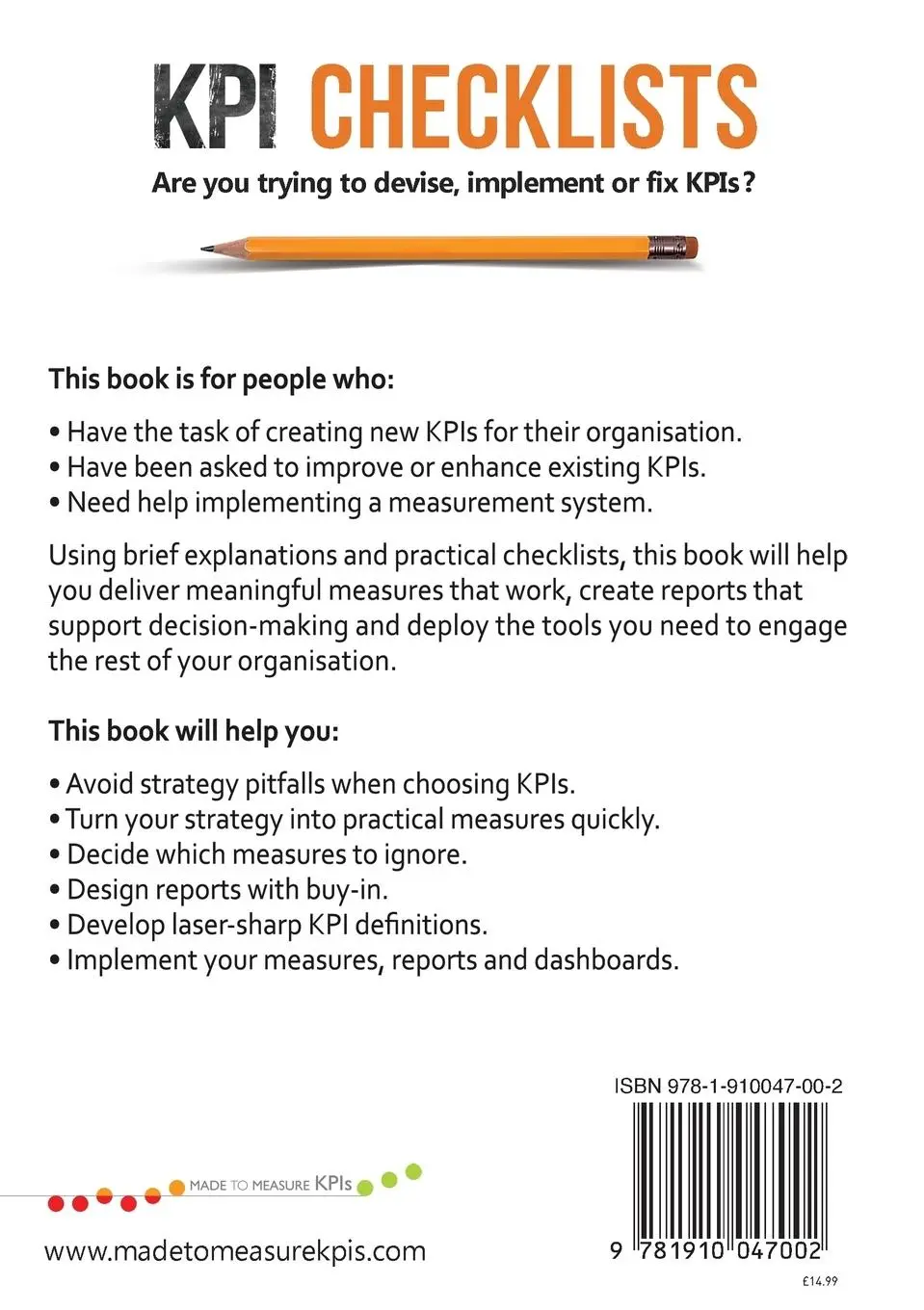 Rückseite: 9781910047002 | KPI Checklists | Bernie Smith | Taschenbuch | Englisch | 2016