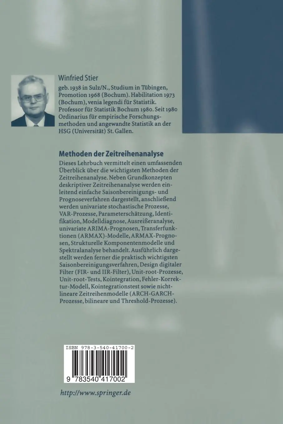 Rückseite: 9783540417002 | Methoden der Zeitreihenanalyse | Winfried Stier | Taschenbuch | xii