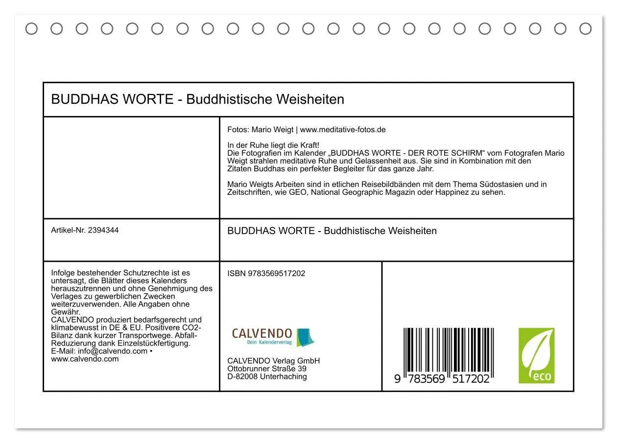 Bild: 9783569517202 | BUDDHAS WORTE - Buddhistische Weisheiten (Tischkalender 2027 DIN A5...