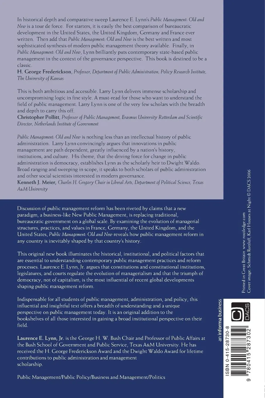 Rückseite: 9780415287302 | Public Management | Old and New | Jr. Laurence E. Lynn | Taschenbuch