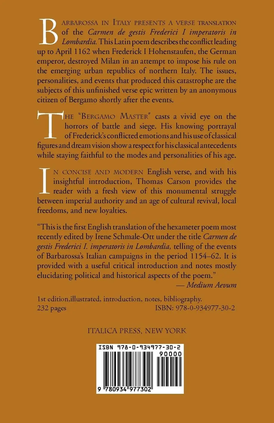 Rückseite: 9780934977302 | Barbarossa in Italy | Bergamo Master | Taschenbuch | Englisch | 2009