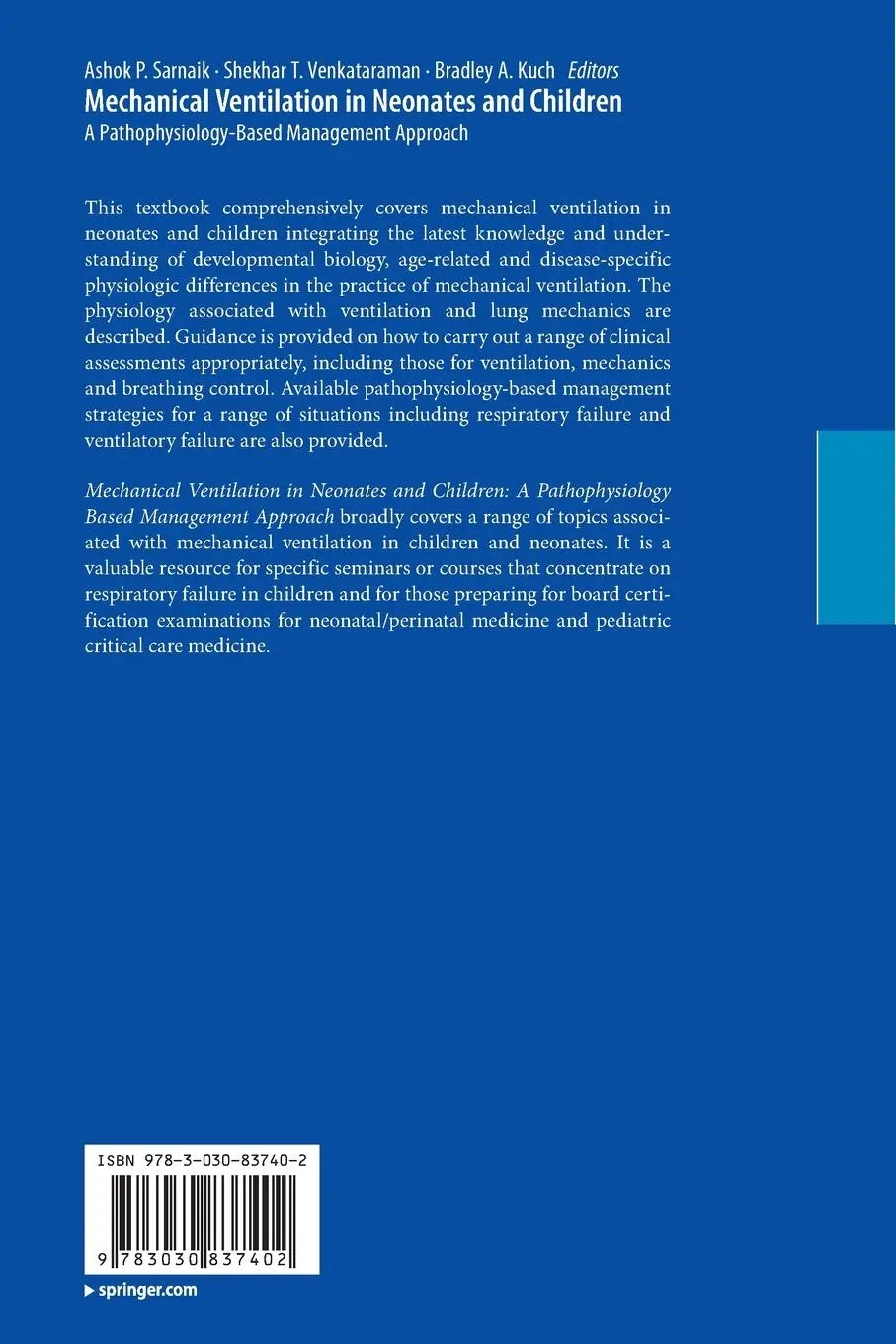Rückseite: 9783030837402 | Mechanical Ventilation in Neonates and Children | Sarnaik (u. a.)